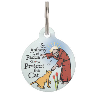 Médaillon Pour Animaux Saint Antoine de Padoue, Protégez ce chat, étiquet