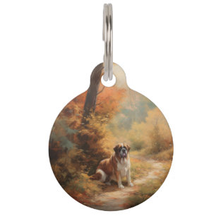 Médaillon Pour Animaux Saint-Bernard en automne, les feuilles qui tombent