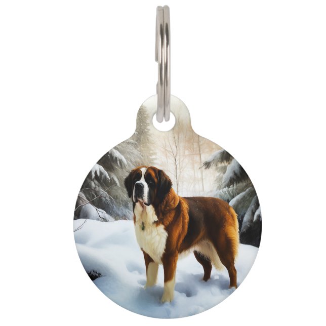 Médaillon Pour Animaux Saint Bernard Laisser Neige Noël (Devant)
