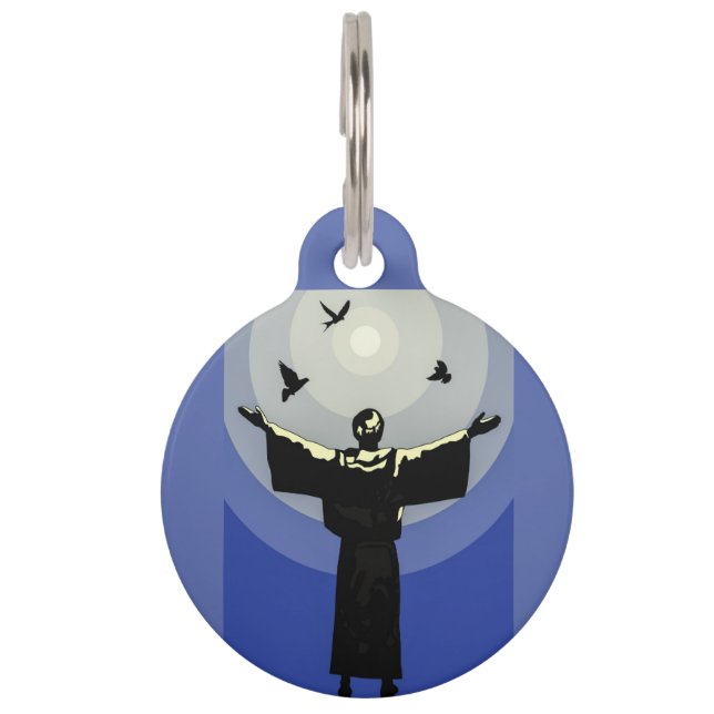 Médaillon Pour Animaux Saint François d'Assise Protecteur animal bleu cla (Devant)