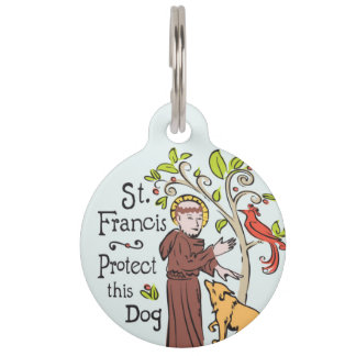 Médaillon Pour Animaux Saint François d'Assise Protéger ce chien, étiquet