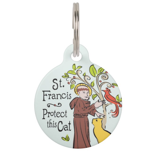 Médaillon Pour Animaux Saint François d'Assise Protégez ce chat, étiquett (Devant)