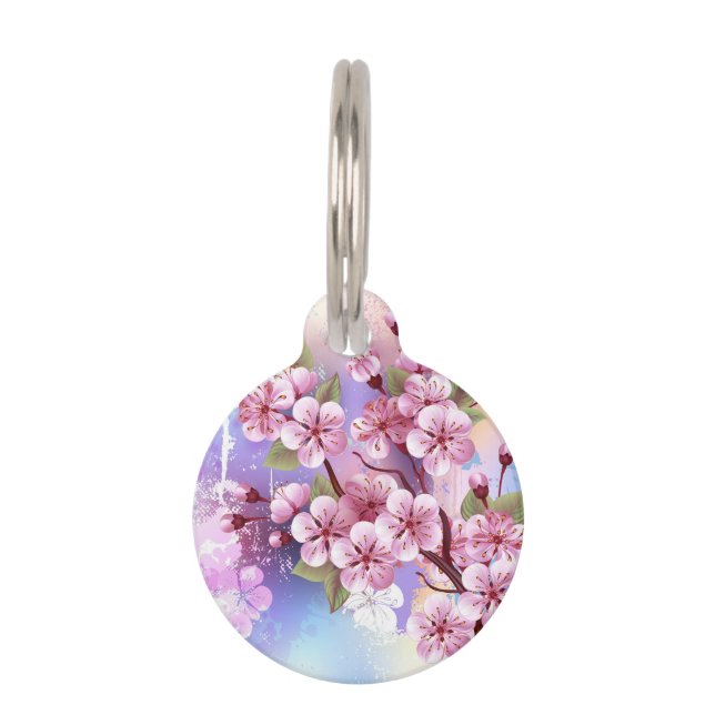 Médaillon Pour Animaux Sakura rose sur la peinture Arrière - plan (Devant)