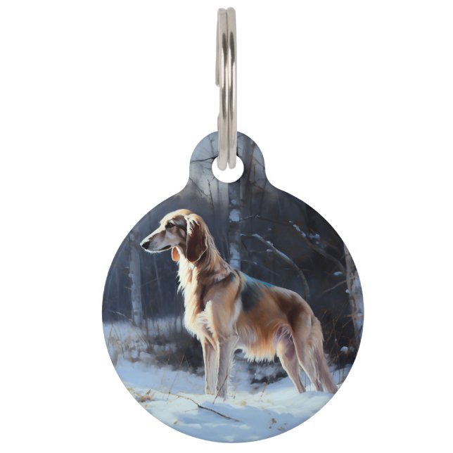 Médaillon Pour Animaux Saluki Laisser neiger Noël (Devant)