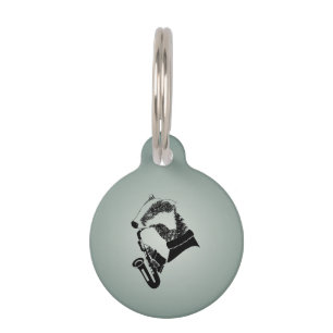 Médaillon Pour Animaux Saxophone Badger noir et blanc personnalisable
