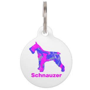 Médaillon Pour Animaux Schnauzer Chien Silhouette Cute Rose&Bleu Blanc