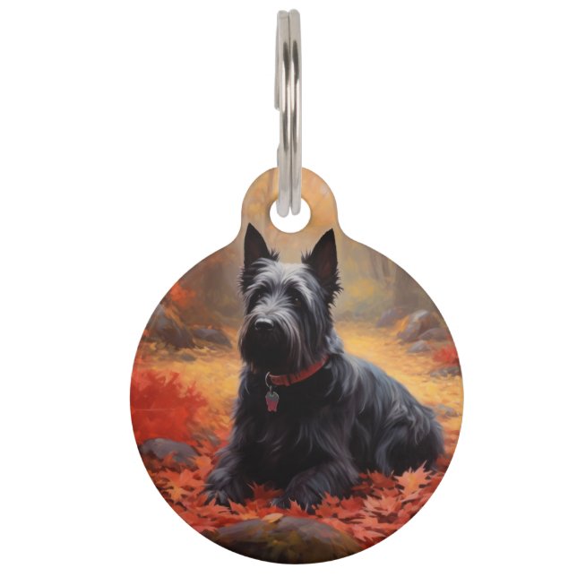 Médaillon Pour Animaux Scottish Terrier dans les feuilles d'automne Inspi (Devant)