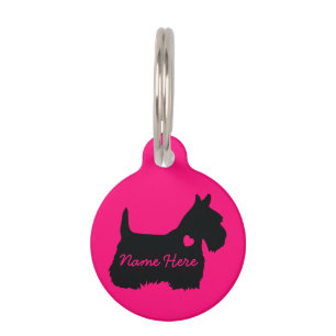 Médaillon Pour Animaux Scottish Terrier Neon Coeur simple rose
