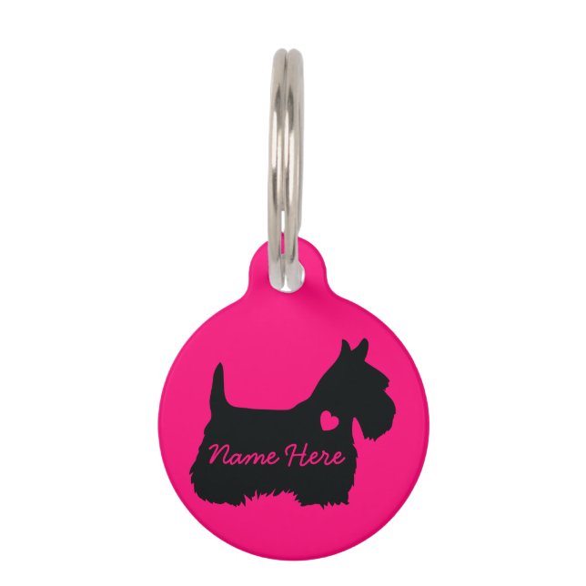 Médaillon Pour Animaux Scottish Terrier Neon Coeur simple rose (Devant)