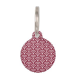 Médaillon Pour Animaux Seigaiha, Vagues, Japonais, Bourgogne et Blanc