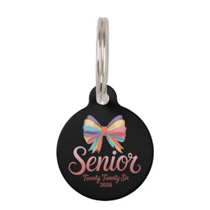Médaillon Pour Animaux Senior 2026 Jote Rainbow Bow Graduation Coquette