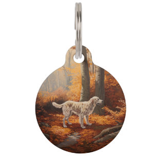 Médaillon Pour Animaux Setter Anglais dans les feuilles d'automne qui tom
