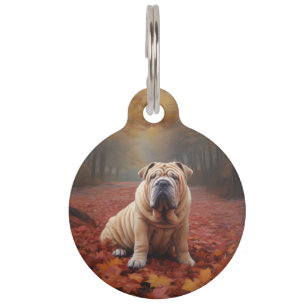 Médaillon Pour Animaux Shar Pei dans les feuilles d'automne tombent inspi