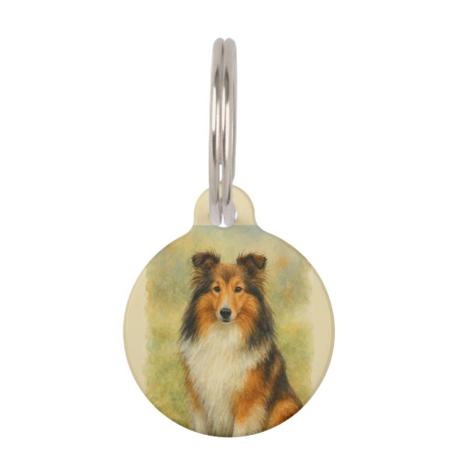 Médaillon Pour Animaux Shetland Sheepdog Assis Aquarelle  (Devant)