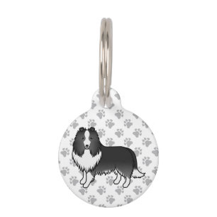 Médaillon Pour Animaux Shetland Sheepdog Bi-Noir Avec Pattes & Infos Sur 