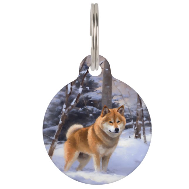 Médaillon Pour Animaux Shiba Inu Laissez Neige Noël (Devant)