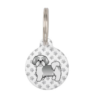 Médaillon Pour Animaux Shih Tzu de dessin animé argent et blanc & Info su