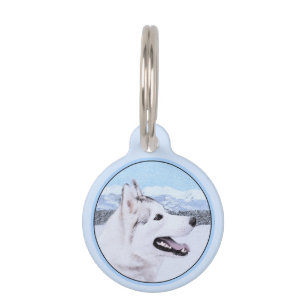 Médaillon Pour Animaux Sibérie Husky (argent et blanc) Peinture Chien Art