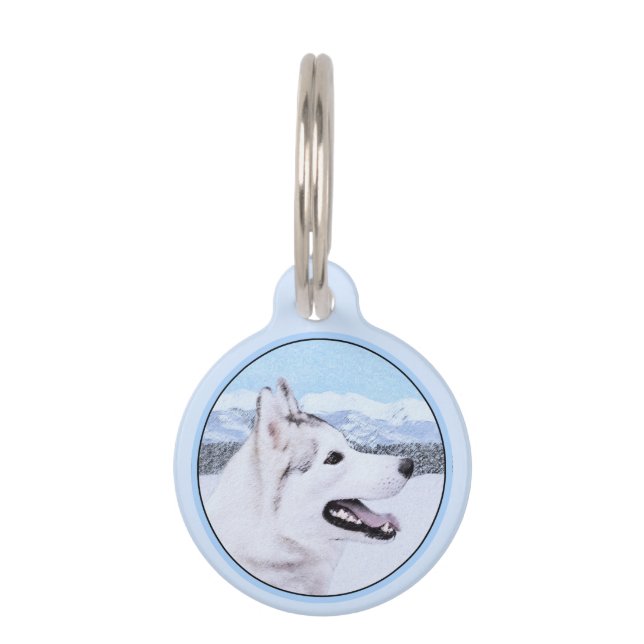 Médaillon Pour Animaux Sibérie Husky (argent et blanc) Peinture Chien Art (Devant)