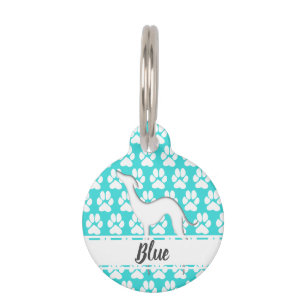 Médaillon Pour Animaux Silhouette blanche gris empreintes de pattes Nom d