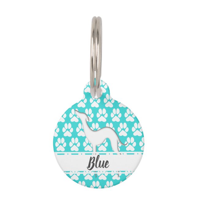 Médaillon Pour Animaux Silhouette blanche gris empreintes de pattes Nom d (Devant)