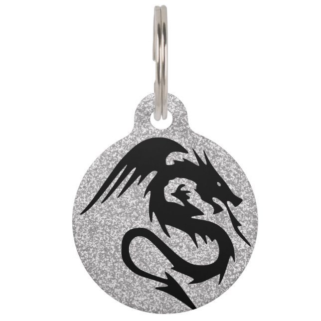 Médaillon Pour Animaux Silhouette de attaque de dragon sur l'argent (Devant)