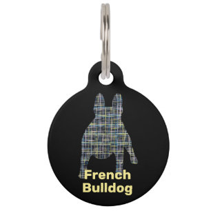 Médaillon Pour Animaux Silhouette de Bouledogue Français Grille ID Chien