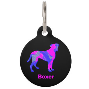 Médaillon Pour Animaux Silhouette de chien Boxer rose vif et bleu