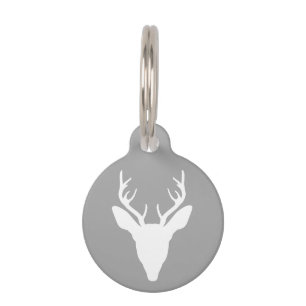 Médaillon Pour Animaux Silhouette de tête de cerf blanc sur fond gris et 