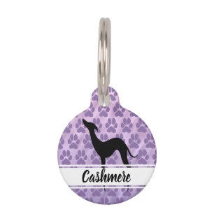 Médaillon Pour Animaux Silhouette noire gris empreintes de pattes Nom du 