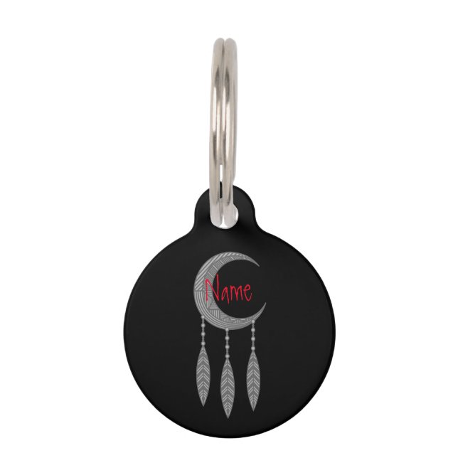Médaillon Pour Animaux Silver Crescent Moon Feathers (Devant)