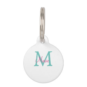 Médaillon Pour Animaux simple minimal ajouter nom monogramme vert rose bl