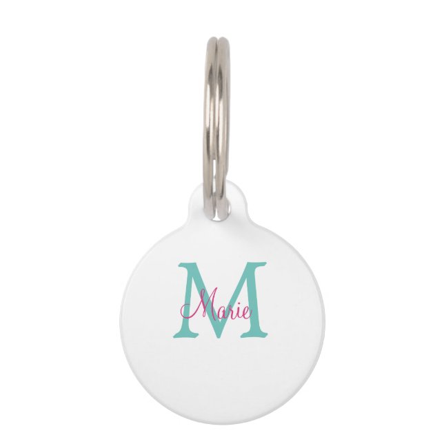 Médaillon Pour Animaux simple minimal ajouter nom monogramme vert rose bl (Devant)