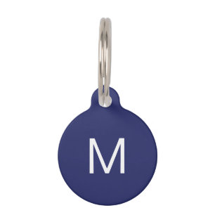 Médaillon Pour Animaux Simple monogramme marine bleu blanc nom de chien i