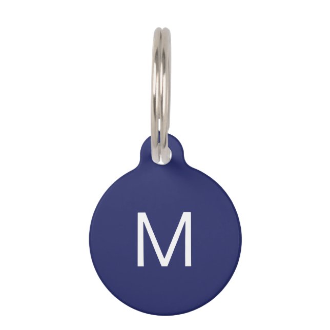 Médaillon Pour Animaux Simple monogramme marine bleu blanc nom de chien i (Devant)