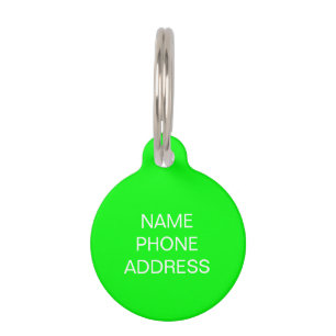 Médaillon Pour Animaux Simple personnalisé néon vert Nom contact info chi