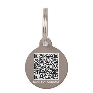 Médaillon Pour Animaux Simple QR Code scan contact Info chien chat grège