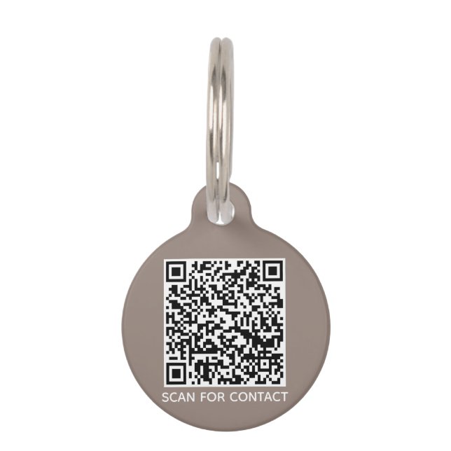 Médaillon Pour Animaux Simple QR Code scan contact Info chien chat grège (Devant)