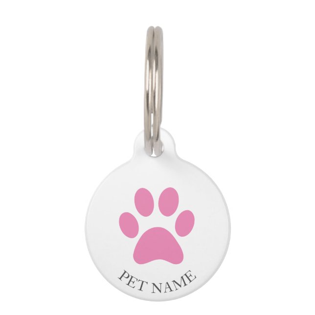 Médaillon Pour Animaux Simple rose Paw avec nom (Devant)