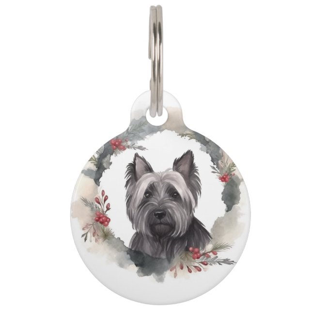 Médaillon Pour Animaux Skye Terrier Fête de Noël Wreath Pup (Devant)