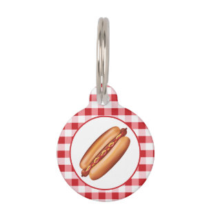 Médaillon Pour Animaux Snack de restauration rapide Hot Dog sur gingham r