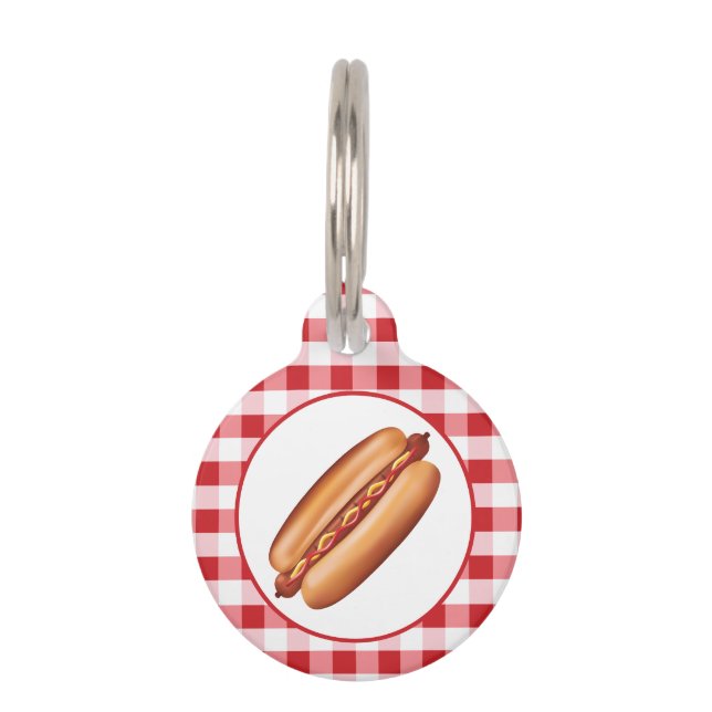 Médaillon Pour Animaux Snack de restauration rapide Hot Dog sur gingham r (Devant)
