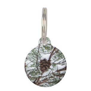 Médaillon Pour Animaux Snowy Pine Cône II hiver Photographie de la nature