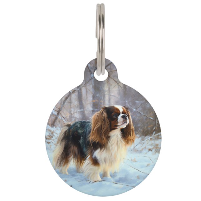 Médaillon Pour Animaux Spaniel Toy Anglais Noël Laissons Tomber la Neige (Devant)