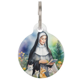Médaillon Pour Animaux St Gertrude Patron de chats Aquarelle simple Style