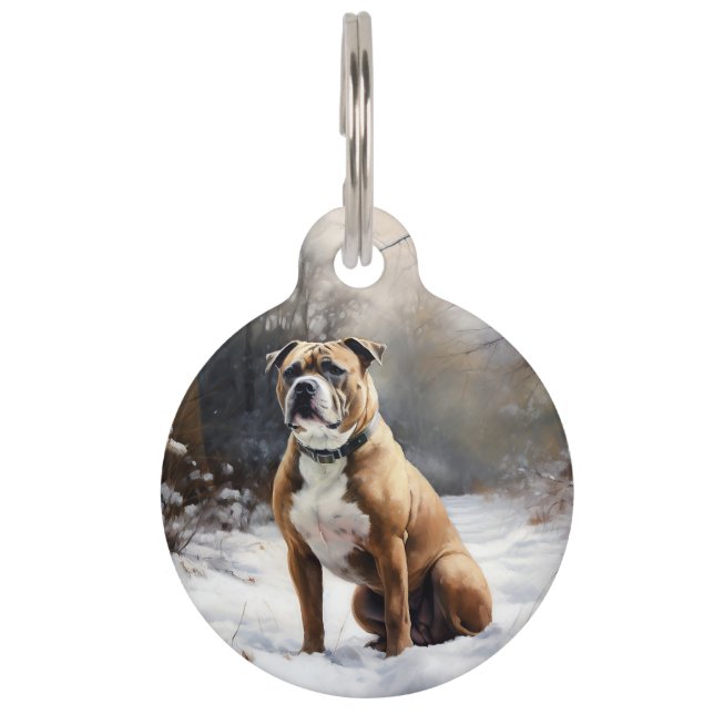 Médaillon Pour Animaux Staffordshire Bull Terrier Qu'il neige Noël (Devant)