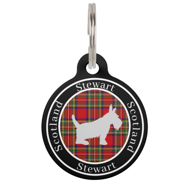 Médaillon Pour Animaux Stewart Tartan & Scottie Dog Personnalisé (Devant)