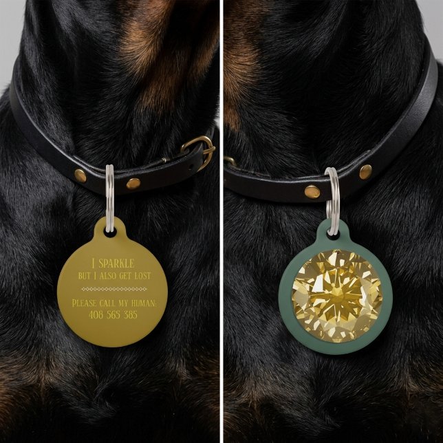 Médaillon Pour Animaux Stylish Yellow Diamond Call Dog Cat Round Pet Tag (Créateur téléchargé)