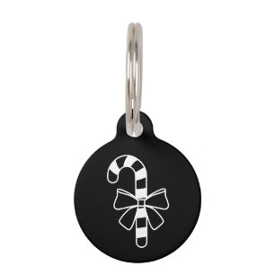 Médaillon Pour Animaux Sucre de canne Minimaliste Blanc Avec Bow Sur Noir