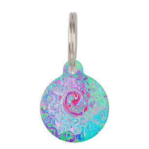 Médaillon Pour Animaux Super Abstrait rose rétro et vert